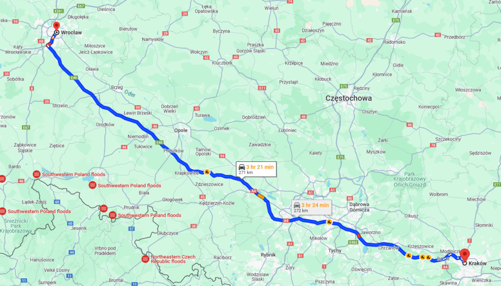 driving from krakow to wroclaw